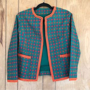 Vintage Plaid Blazer Jacket Homemade Green Orange